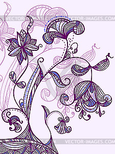 Card with abstract blue-violet flowers - vector clip art