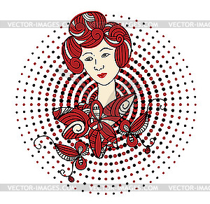 Beautiful asian woman with abstract floral ornament around - vector clipart / vector image