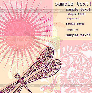 Background with dragonfly and flowers - vector image