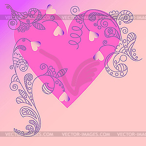 Card with heart and floral ornament - vector image