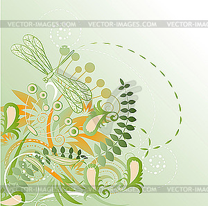 Floral background with dragonfly - vector clip art