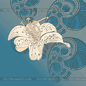 Lily on floral background - vector clip art