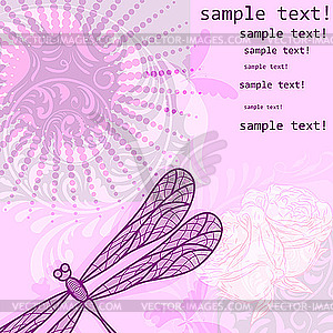 Background with dragonfly and flowers - vector image