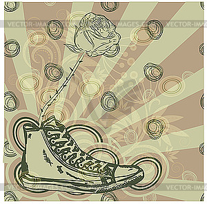 Grunge drawing with sneaker and rose - royalty-free vector image