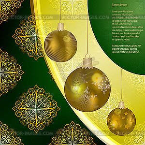 Christmas card with balls and snowflakes - vector clipart