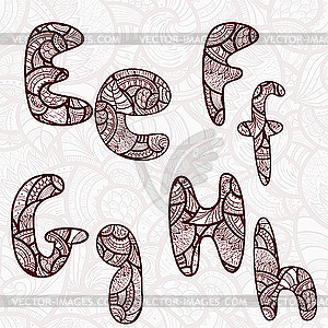 E,f,g,h letters with abstract ethnic floral pattern - vector image