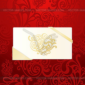 Greeting card on red ornament - royalty-free vector clipart