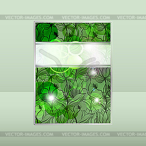 Green banner with seamless ornament and bright balls - vector image