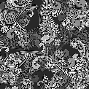 Seamless monochrome paisley pattern - vector clipart