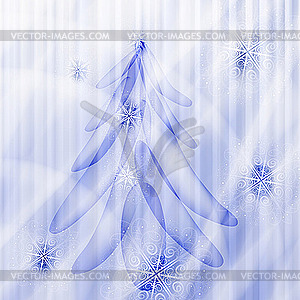 Fir tree on winter background with snowflakes - vector image