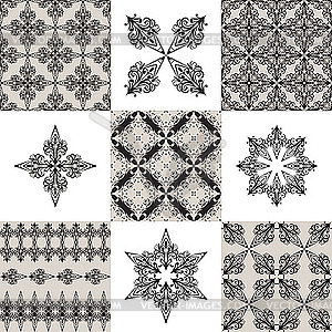 Seamless vintage patterns and their elements - vector image