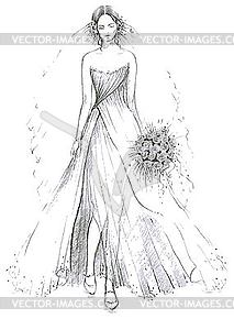 Beautiful bride in wedding day - vector clip art