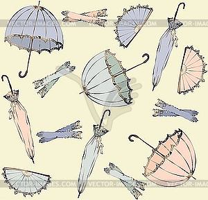 Background of umbrellas, fans and gloves - vector clip art