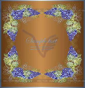 Vintage frame with grapes - vector image