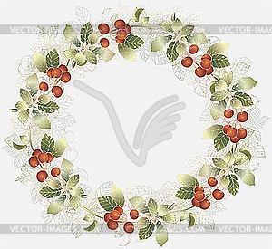 Венок из листьев и ягод вишни - рисунок в векторном формате
