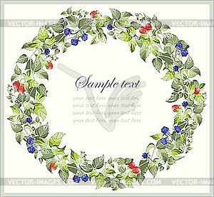 Decorative wreath with blackberry and raspberry - vector image