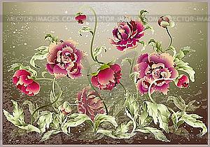 Greeting card with peony - vector clipart