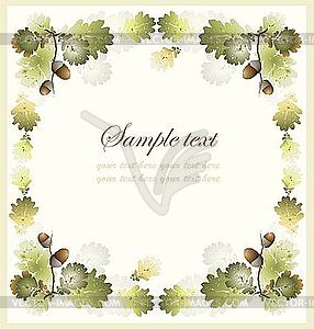 Greeting card with acorns and oak leaves - vector clipart