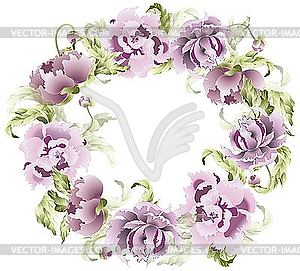 Beautiful decorative wreath with peony - vector clipart