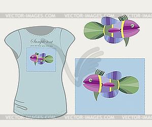 Women`s t-shirt designs with fish - vector clip art