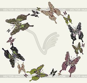 Decorative round frame with butterflies - vector clipart