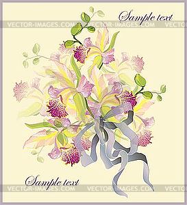 Greeting card with bouquet of orchids - vector image