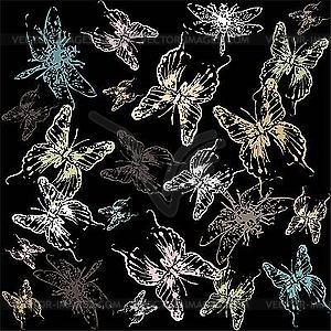 Background of dragonflies and butterflies - vector image