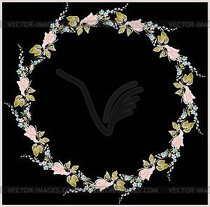 Beautiful decorative round frame with flowers - color vector clipart