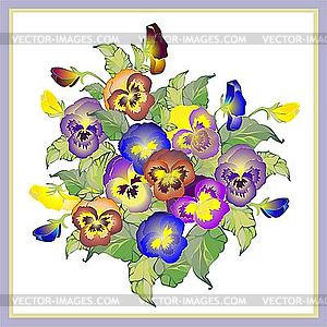 Greeting card with bouquet of pansies - vector clip art