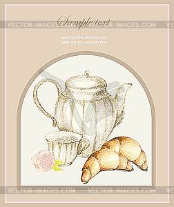 Coffee pot and croissant - vector clipart