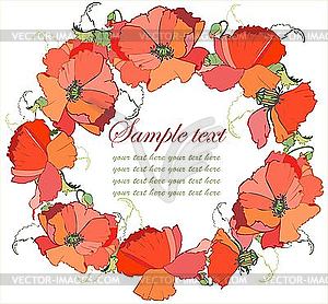 Decorative round frame with poppy flowers - vector clip art