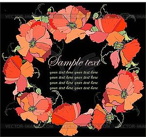 Декоративная круглая цветочная рамка с цветами мака - векторный клипарт EPS