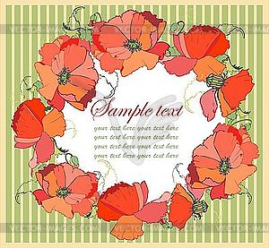 Decorative round frame with poppy flowers - vector image