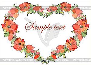 Decorative frame as heart of poppy flowers - vector clip art