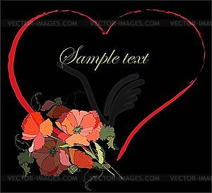 Valentines day greeting card with heart of poppies - vector clip art