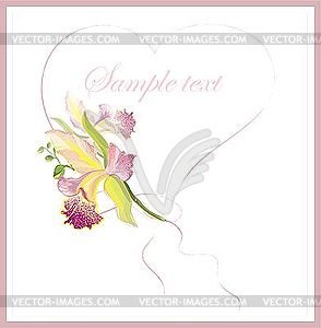 Valentines greeting card with heart and orchids - vector image