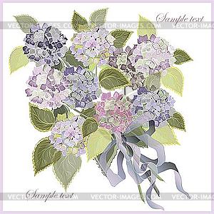 Greeting card with bouquet of hydrangea - vector clipart