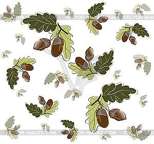 Autumn background of acorns - vector image