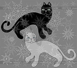 Cats in snowflakes - royalty-free vector clipart