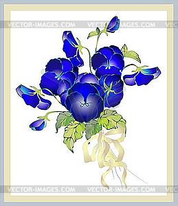 Greeting card with bouquet of pansies - vector image