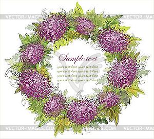 Decorative wreath of chrysanthemums - vector clip art