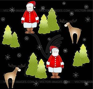 Background with Santa, deers and firtrees - vector clipart