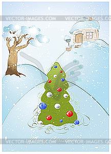 Greeting card with Christmas tree - vector clipart