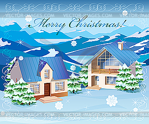 Christmas rural landscape - vector clipart