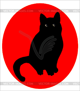 Black cat over red - vector clipart