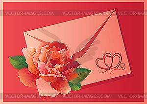 Романтическое письмо с красной розой - векторный клипарт / векторное изображение