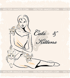 Girl and cats - vector image