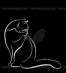 Outline sitting white cat - vector image