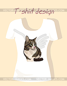 T-shirt design with tabby cat - vector image