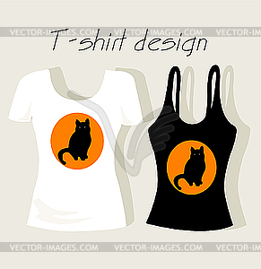 T-shirt design with black cat - vector image